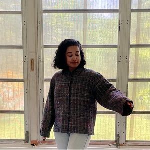 VTG - Multicoloured Metallic Woven Quilted overcoat with black buttons